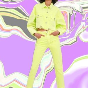 Neon jeans & cropped ripped neon jacket
